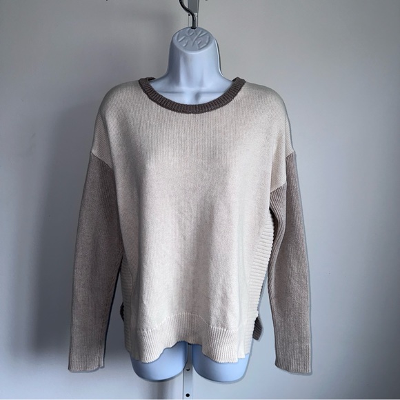 Rachel Zoe Neutral Colorblock Pullover Sweater Large Zip Back Cozy - Picture 4 of 7